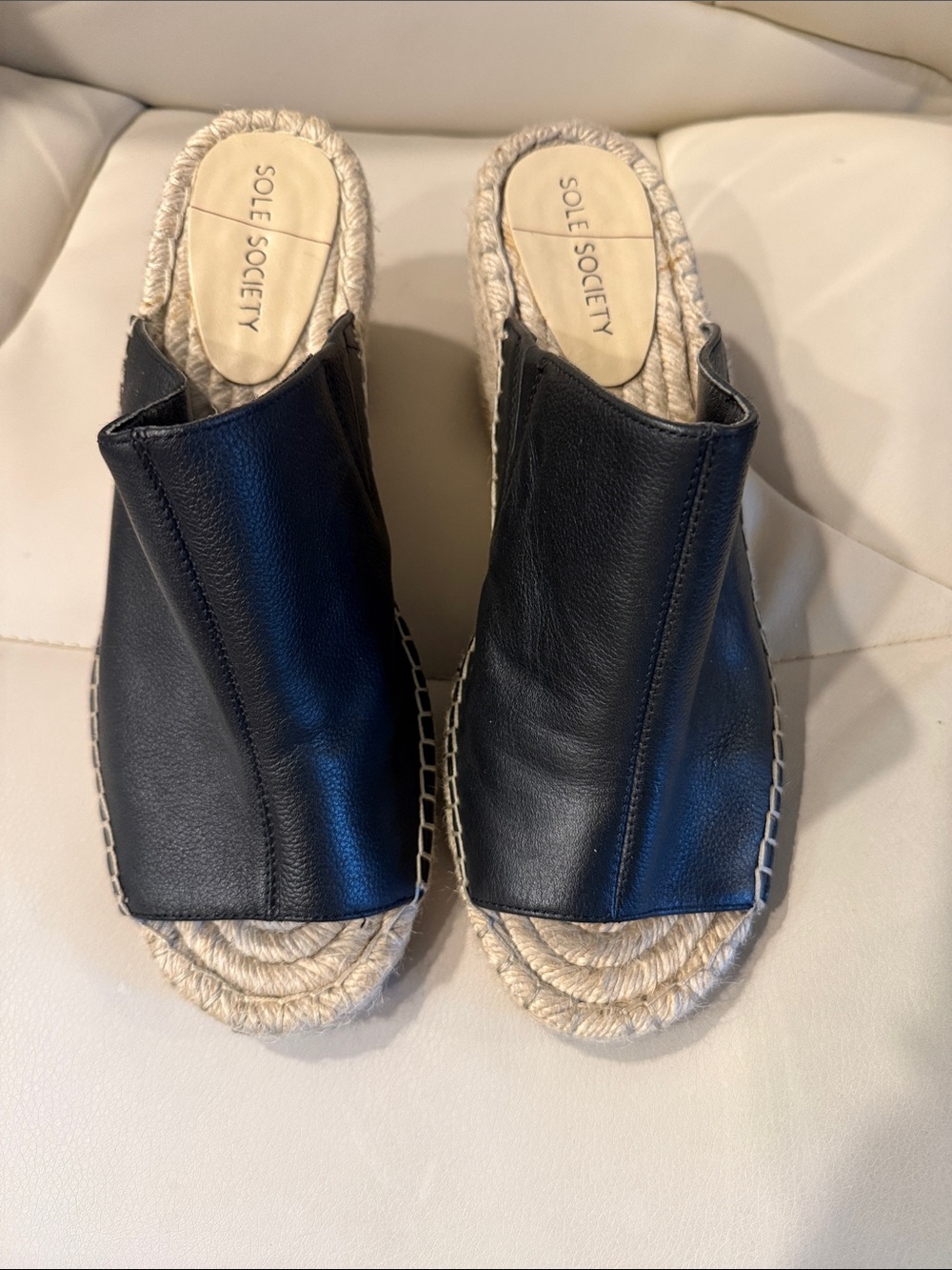 Sole Society Black Leather Espadrille Mule Sandals